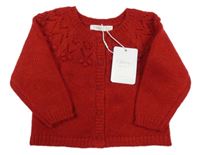 Nové - červený prepínaci sveter so vzorom a bambulkami Sfera