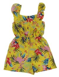 Žlutý letní overal s květy a lístečky a volánky PRIMARK