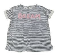 Bílo-tmavomodré pruhované tričko se třpytivým nápisem Fagottino