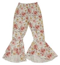 Smotanové flare nohavice s růžemi SHEIN