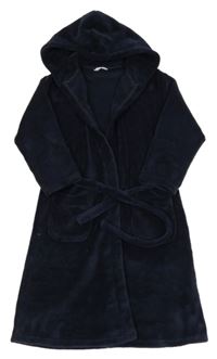 Tmavomodrý plyšový župan s kapucňou M&S