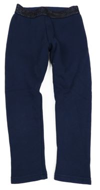 Tmavomodré teplákové zateplené legíny se třpytivým pasem KIDS