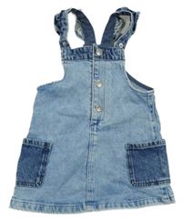 Světlemodro-modré plesňové cargo rifľové šaty s volánikmi H&M