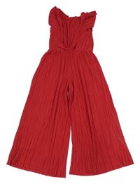 Červený plisovaný kalhotový culottes overal s volánky H&M
