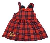 Červeno-čierne kockované šaty s mašlou a nápisy - Minnie Disney