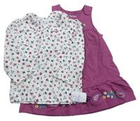 2set- Fuchsiové šaty s kytičkami + Biele kvetované tričko Nutmeg