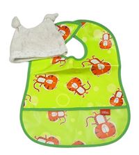 2set- Zelený bryndák s tygry + Béžová semišová čepice Mothercare