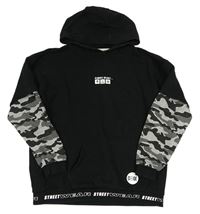Černo-army mikina s potiskem a kapucí F&F
