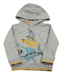 Sivá melírovaná mikina s dinosaurami a kapucňou zn. Monsoon