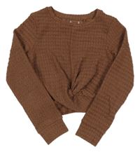 Hnedá vzorovaná úpletová crop mikina