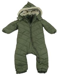 Khaki prošívaná šusťáková zimní kombinéza s kapucí s oušky Orchestra