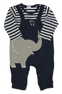 Tmavomodro-pruhovaný overal se slonem