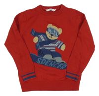 Červený svetr s medvědem M&S