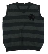 Čierno-tmavosivá pruhovaná svetrová vesta s lvem C&A