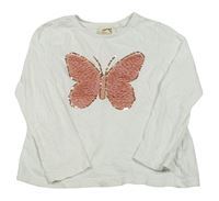 Bílé triko s motýlem z flitrů