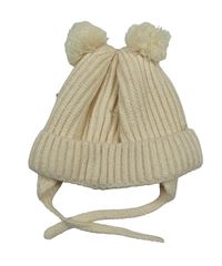 Světlebéžová žebrovaná pletená čepice s bambulemi Zara