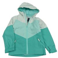 Mátovo-tyrkysová šusťáková jarní funkční bunda s kapucí Mountain Warehouse