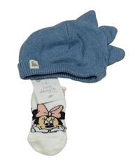 2set - Modrá pletená čepice s ostny + bílé ponožky s Minnie