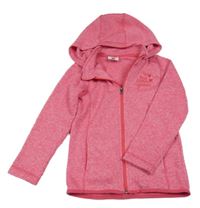 Tmavorůžová melírovaná pletená propínací mikina s nápisem a kapucí Topolino