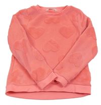 Neónově ružová chlpatá mikina so srdiečkami H&M