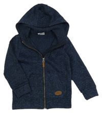 Tmavomodro-černá melírovaná pletená propínací mikina s kapucí Topolino