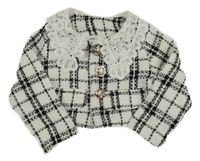 Bielo-čierne kockované podšité bolerko s čipkovým golierikom Shein