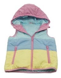 Růžovo-modro-žlutá šusťáková zateplená vesta s kapucí Impidimpi