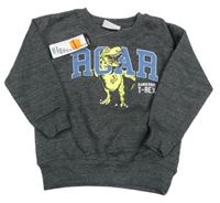 Nové - Tmavosivá melírovaná mikina s dinosaurom a nápisom Infinity Kids