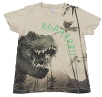 Béžové tričko s dinosaurem Lindex