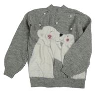 Sivý melírovaný sveter s medveďmi Primark