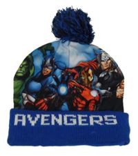 Modrá pletená čepice s Avangers a bambulí 