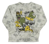 Sivo-biela batikovaná mikina s dinosaurami Primark