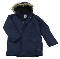 Tmavomodrá šusťáková zimní bunda s kapucí s kožešinou Yigga