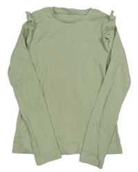 Mintové žebrované triko s volánky