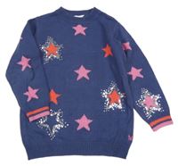 Modrý svetr s růžovými hvězdami 