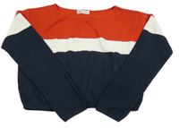Červeno-tmavomodro-biely ľahký crop sveter H&M