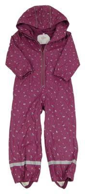 Fuchsiová nepromokavá podšitá květovaná kombinéza s kapucí Topolino