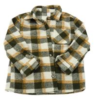 Hnedo-béžovo-biela kockovaná košeľová bunda