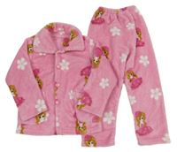 Ružové plyšové pyžama s dievčatkom a kvetmi