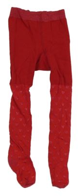 Červené vzorované silnější silonky se srdíčky 