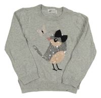 Sivý ľahký sveter s ptáčkem z flitrů H&M
