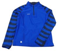 Modrá športová funkčná mikina s pruhovanymi rukávy Decathlon