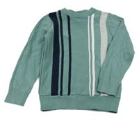 Zelený lehký svetr s šedým a tmavomodrým pruhem Next