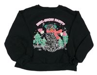 Černá oversize mikina se sněhulákem z flitrů Next