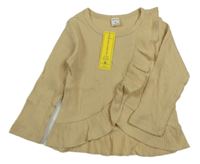 Nové - béžové rebrované tričko s volánikom shein