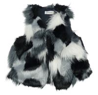 Čierno-biela vzorovaná kožušinová podšitá vesta