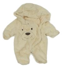 Smotanová kožušinová kombinéza s medvěďom a kapucňou Pep&Co