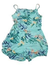 Modrý květovaný kraťasový overal H&M