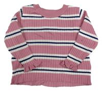 Ružovo-biely pruhovaný rebrovaný ľahký sveter H&M