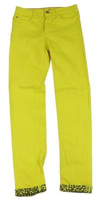 Žluté super skinny rifle s leopardím vzorem 